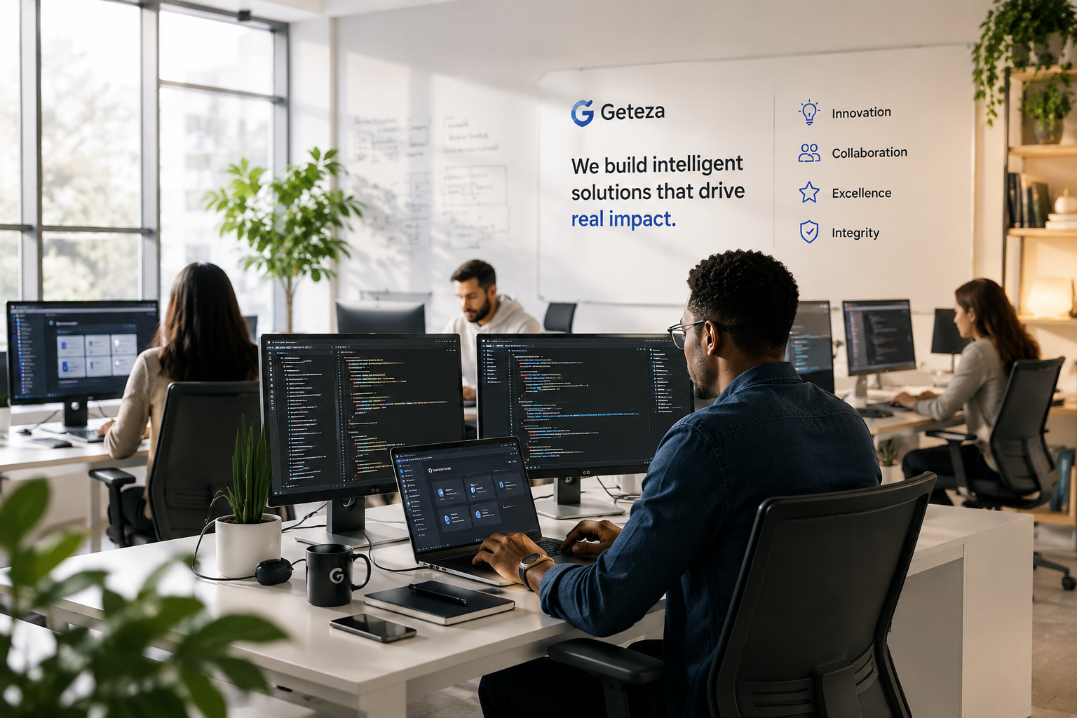 Software development team collaborating